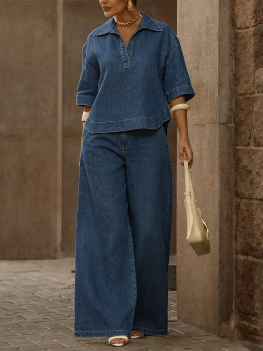 Aurella | Relaxed Denim-Feel Set