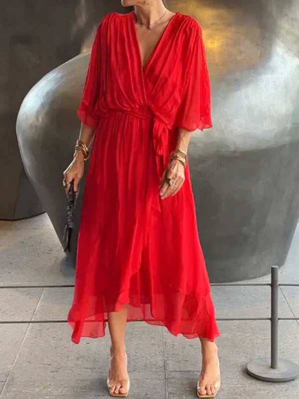 Elizabeth | Chic Soft V-Neck Silk Dress