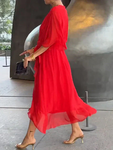 Elizabeth | Chic Soft V-Neck Silk Dress